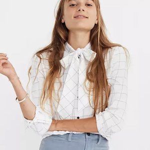 Madewell Flannel Tie Neck Shirt Windowpane S